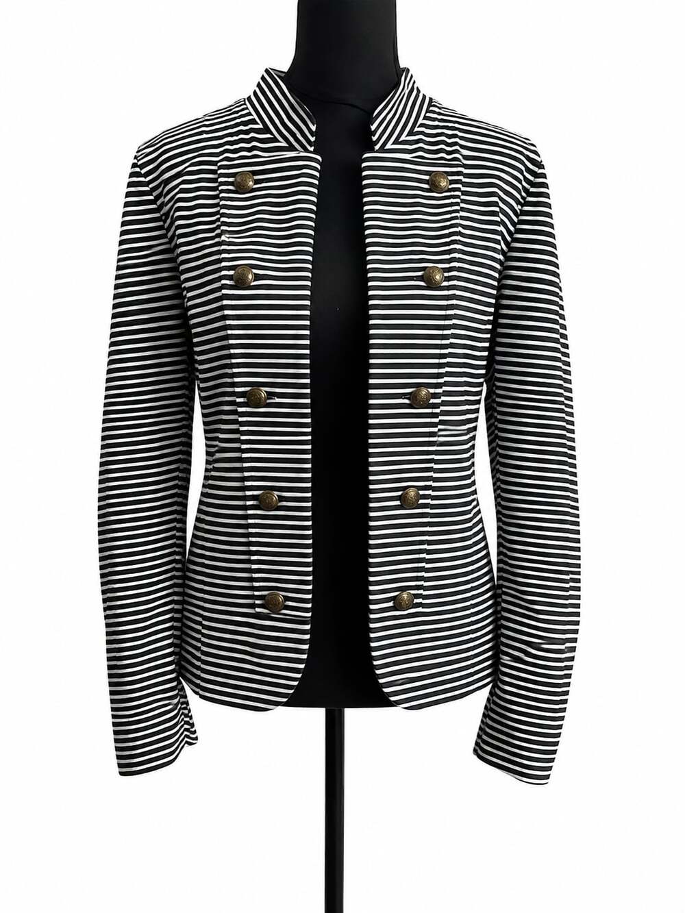 Tommy Hilfiger Navy & White Striped Military Knit Blazer with Gold Crest Buttons